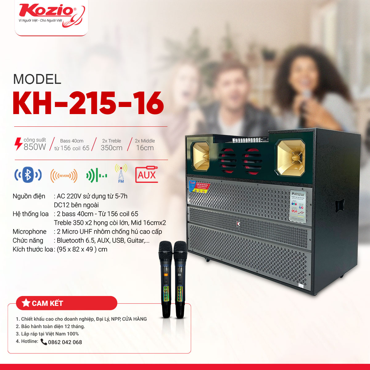 Loa di động 4 tấc đôi KOZIO KH-215-16 - Điện Không Gian